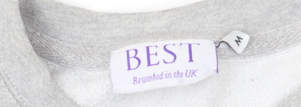 BEST Women Grey Checked Sleeve Cropped Pullover Sweatshirt M