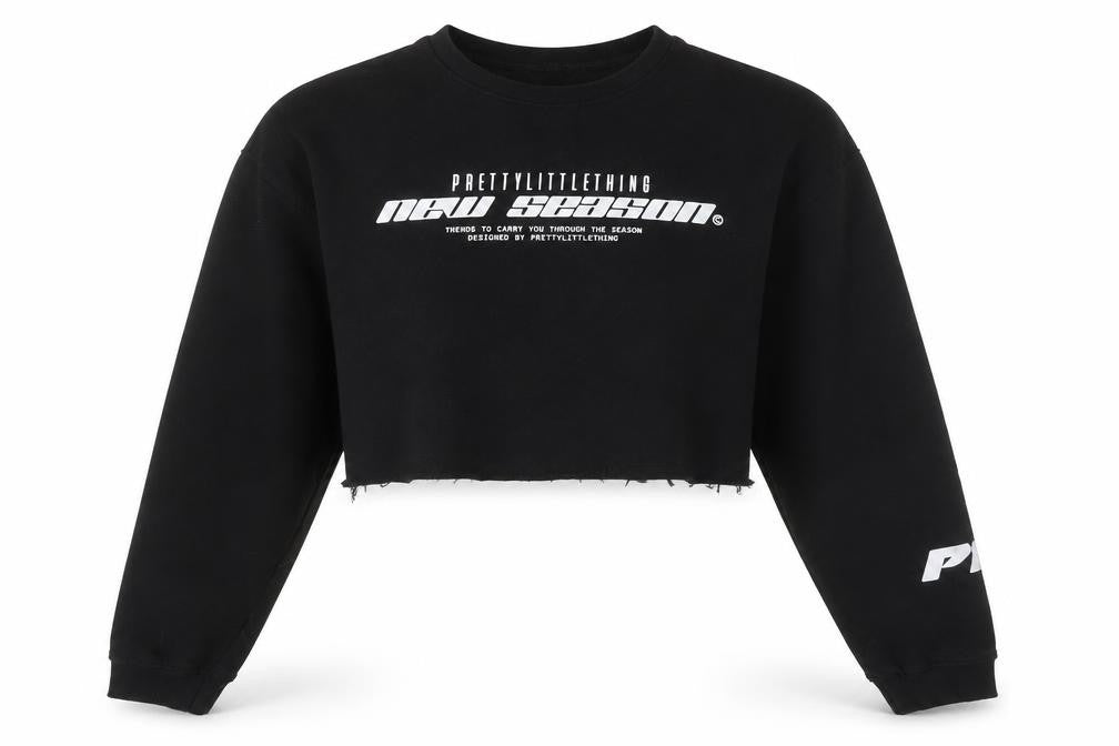 PRETTYLITTLETHING Womens Black UK 8 Cropped Pullover Sweatshirt