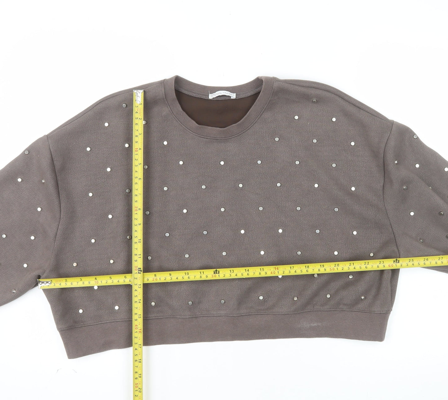Zara Women Brown Studded Pullover Sweatshirt Size M