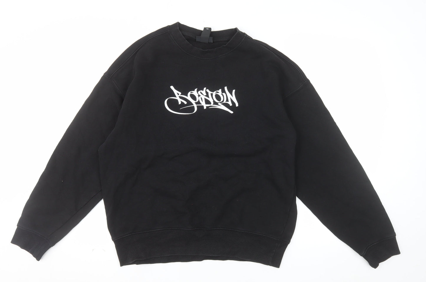 H&M Men's Black Oversized Graffiti Print Boston Sweatshirt Size S