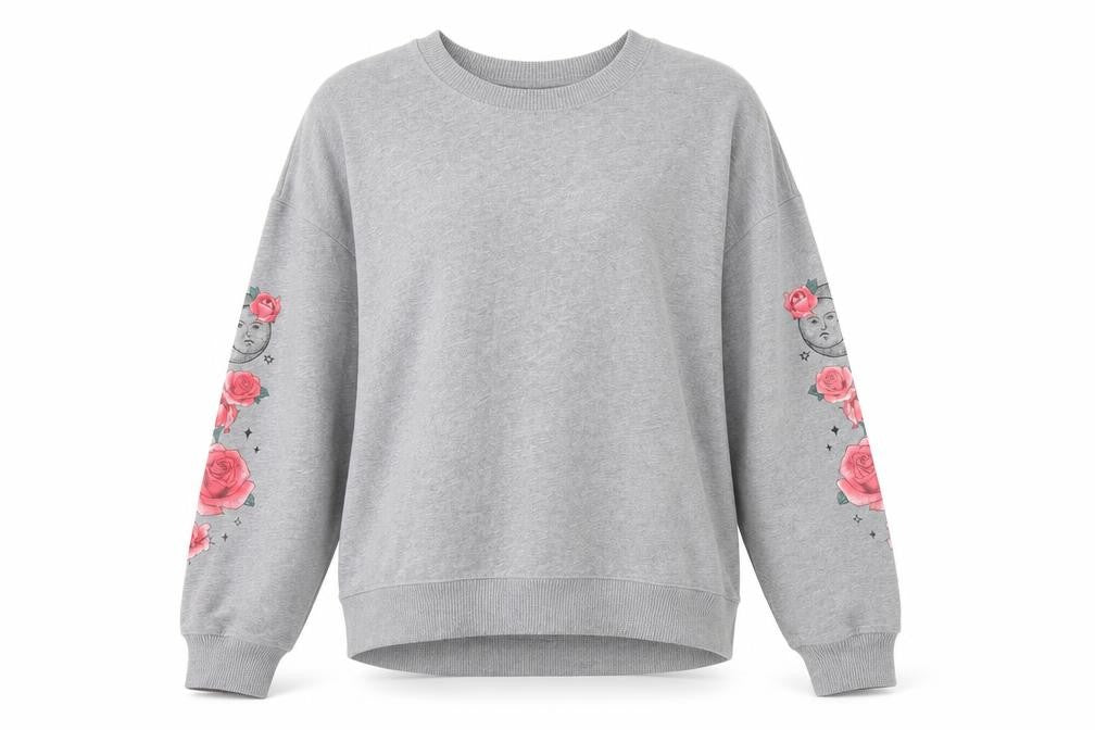 Hollister Womens Grey Pullover Sweatshirt M Rose Graphic Long Sleeve