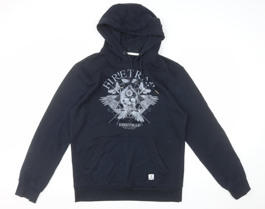 Firetrap Mens Black Pullover Hoodie M Graphic Print Cotton Blend