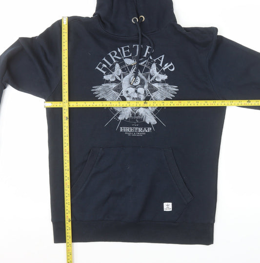 Firetrap Mens Black Pullover Hoodie M Graphic Print Cotton Blend