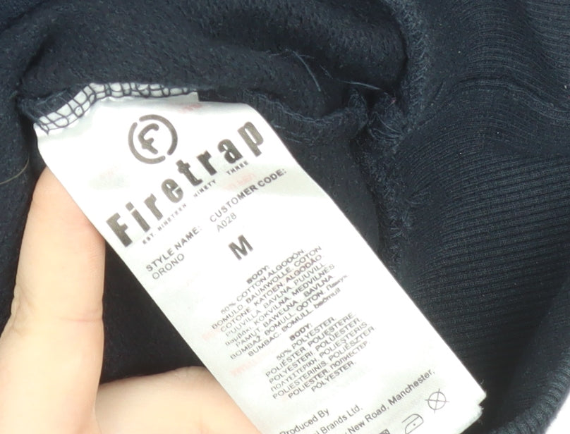 Firetrap Mens Black Pullover Hoodie M Graphic Print Cotton Blend
