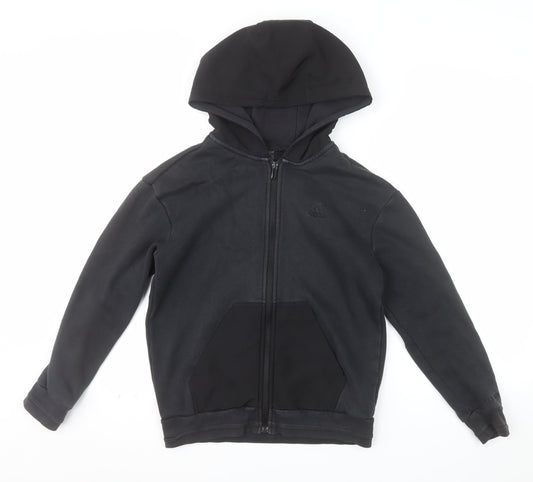 adidas Boys Black Full Zip Hoodie 11-12 Years Regular Fit Hooded Sweatshirt