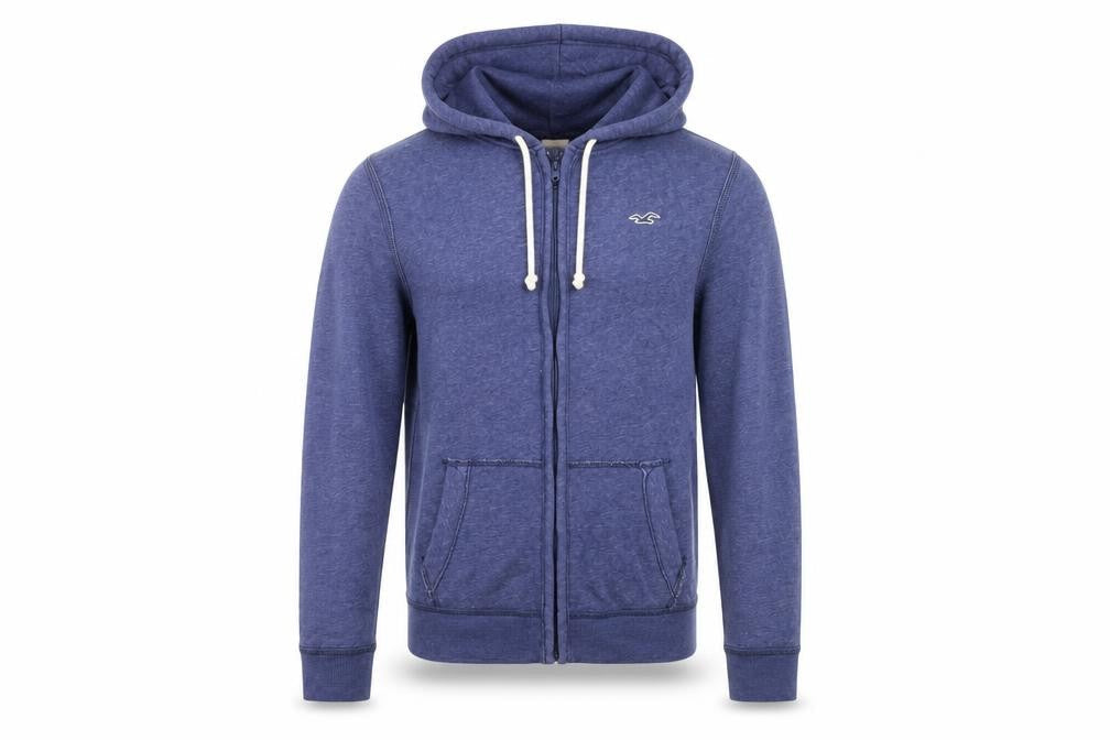 Hollister Men Blue Full Zip Hoodie Medium Cotton Blend Logo