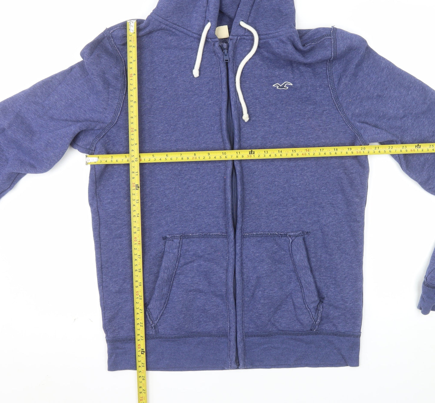 Hollister Men Blue Full Zip Hoodie Medium Cotton Blend Logo