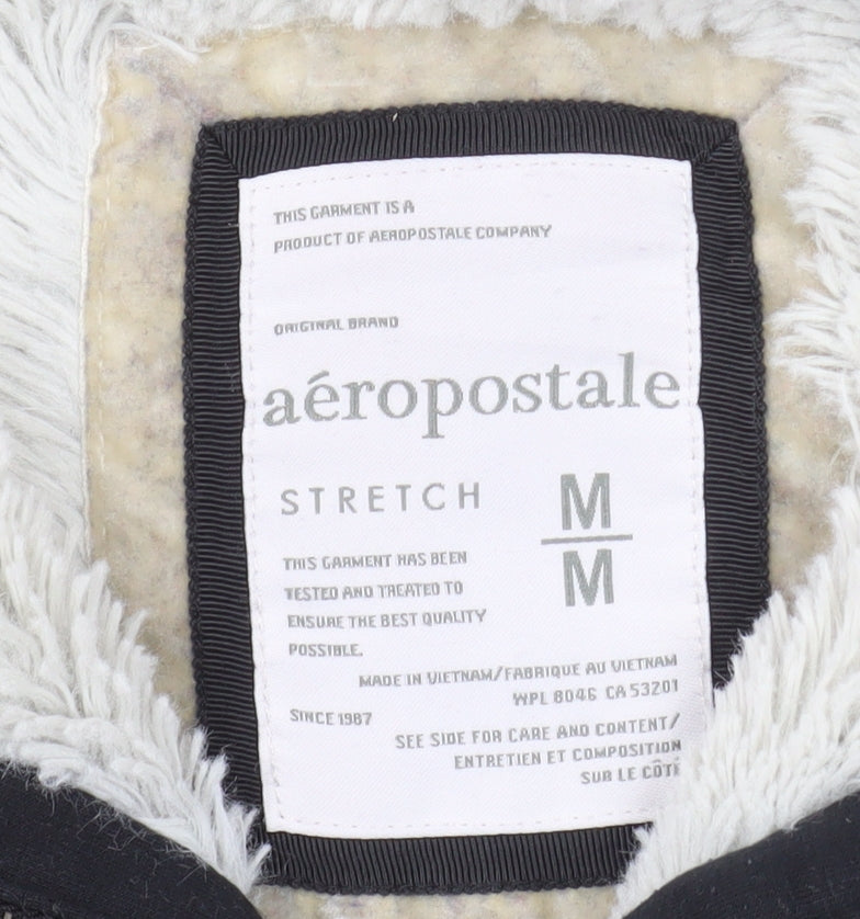 Aeropostale Womens Black Embellished Full Zip Hoodie M Lined Fur Sweatshirt