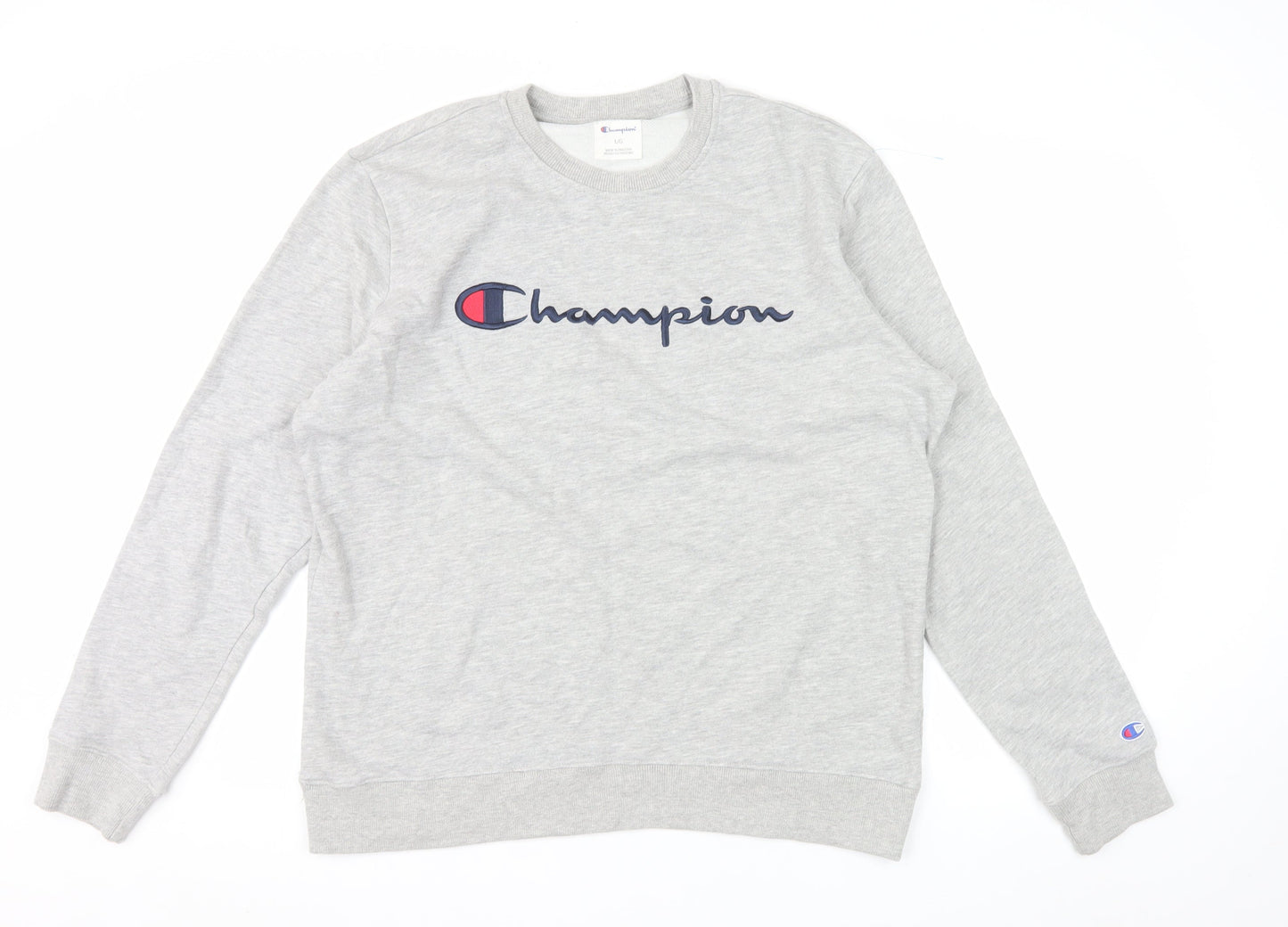Champion Men's Grey Crew Neck Logo Sweatshirt Size L