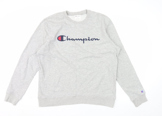 Champion Men's Grey Crew Neck Logo Sweatshirt Size L