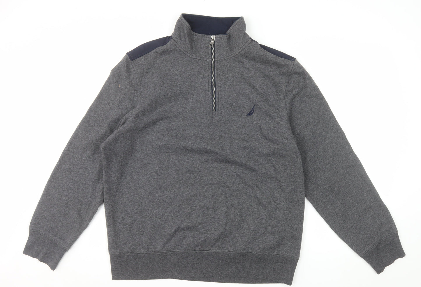 Nautica Men's Grey 1/4 Zip Pullover Sweatshirt Size L Fleece