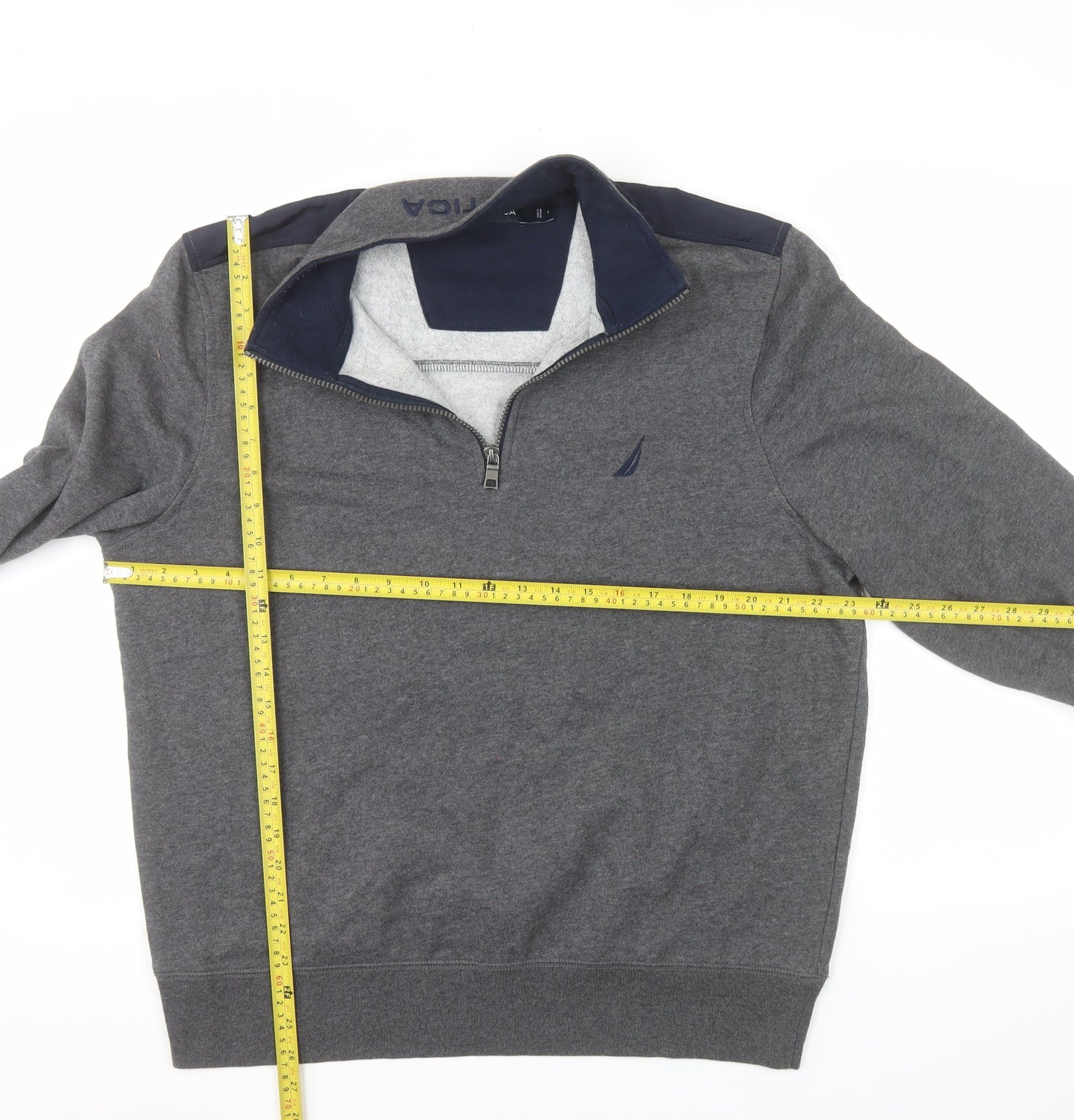 Nautica Men's Grey 1/4 Zip Pullover Sweatshirt Size L Fleece