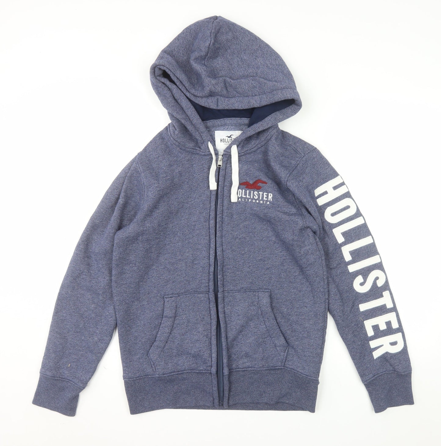 Hollister Men Blue Full Zip Hoodie XS Logo Fleece Sweatshirt