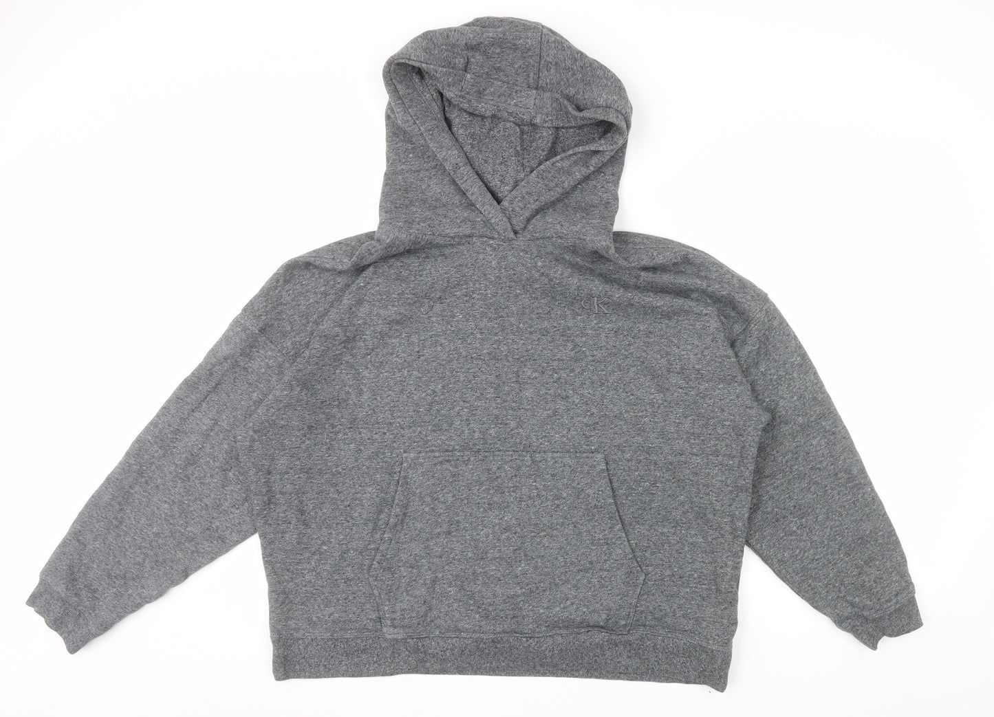 Calvin Klein Womens Grey Pullover Hoodie L Cotton Blend Logo Casual