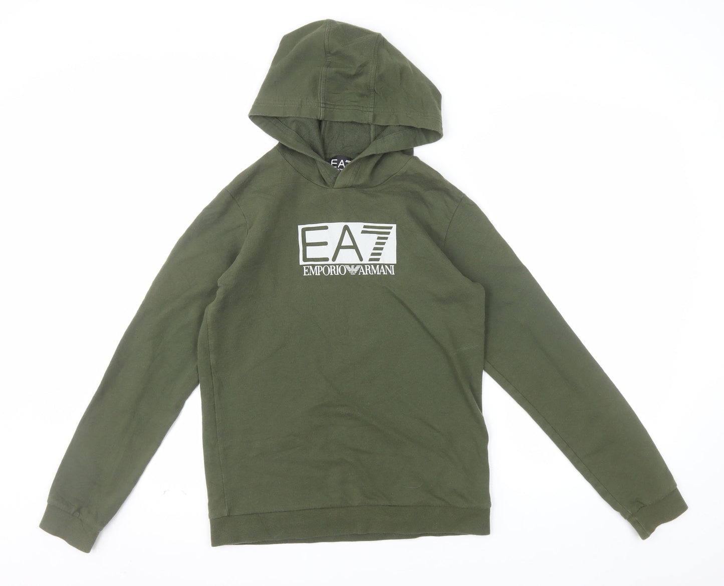 Emporio Armani EA7 Boys Green Pullover Hoodie 14 Years Cotton Logo Style