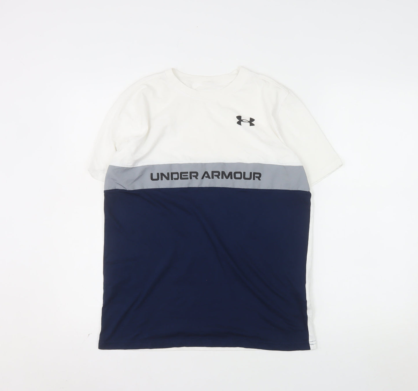 Under Armour Mens White Blue Loose Fit Crew Neck T-Shirt YXL