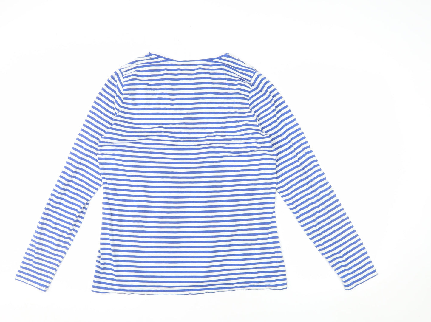 Lands' End Women's Blue White Striped Long Sleeve Cotton Blend T-Shirt L