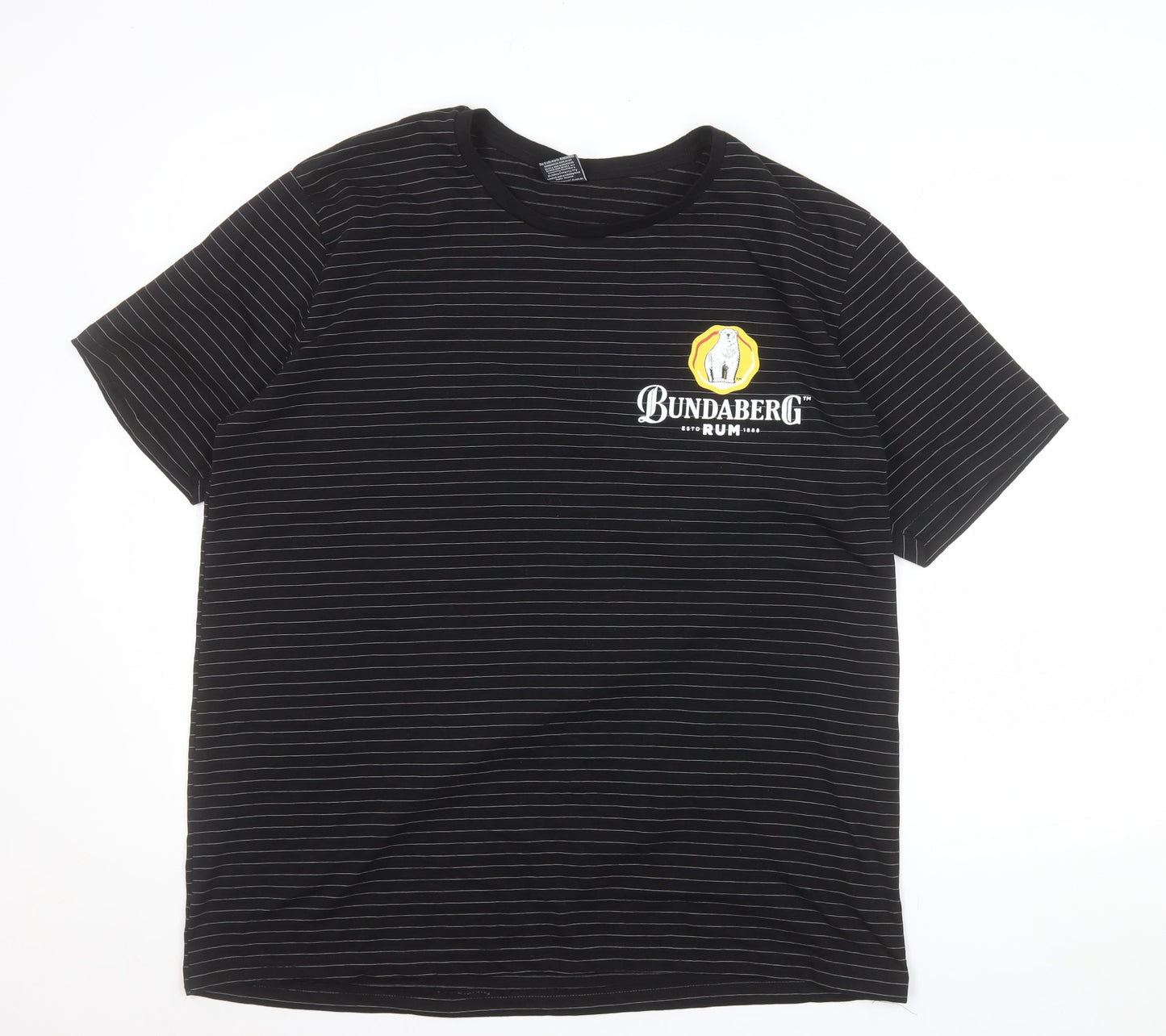 Bundaberg Men's Black Striped 2XL Cotton Crew Neck T-Shirt