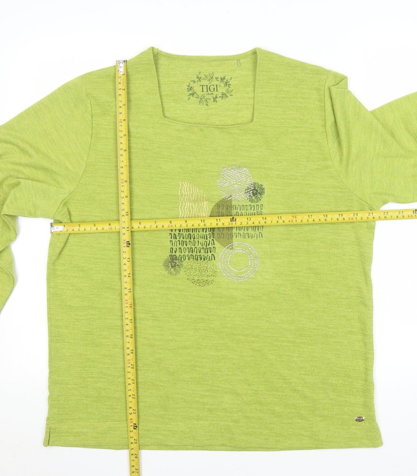 Tigi Women’s Green Long Sleeve Square Neck Pullover Jumper Size 18