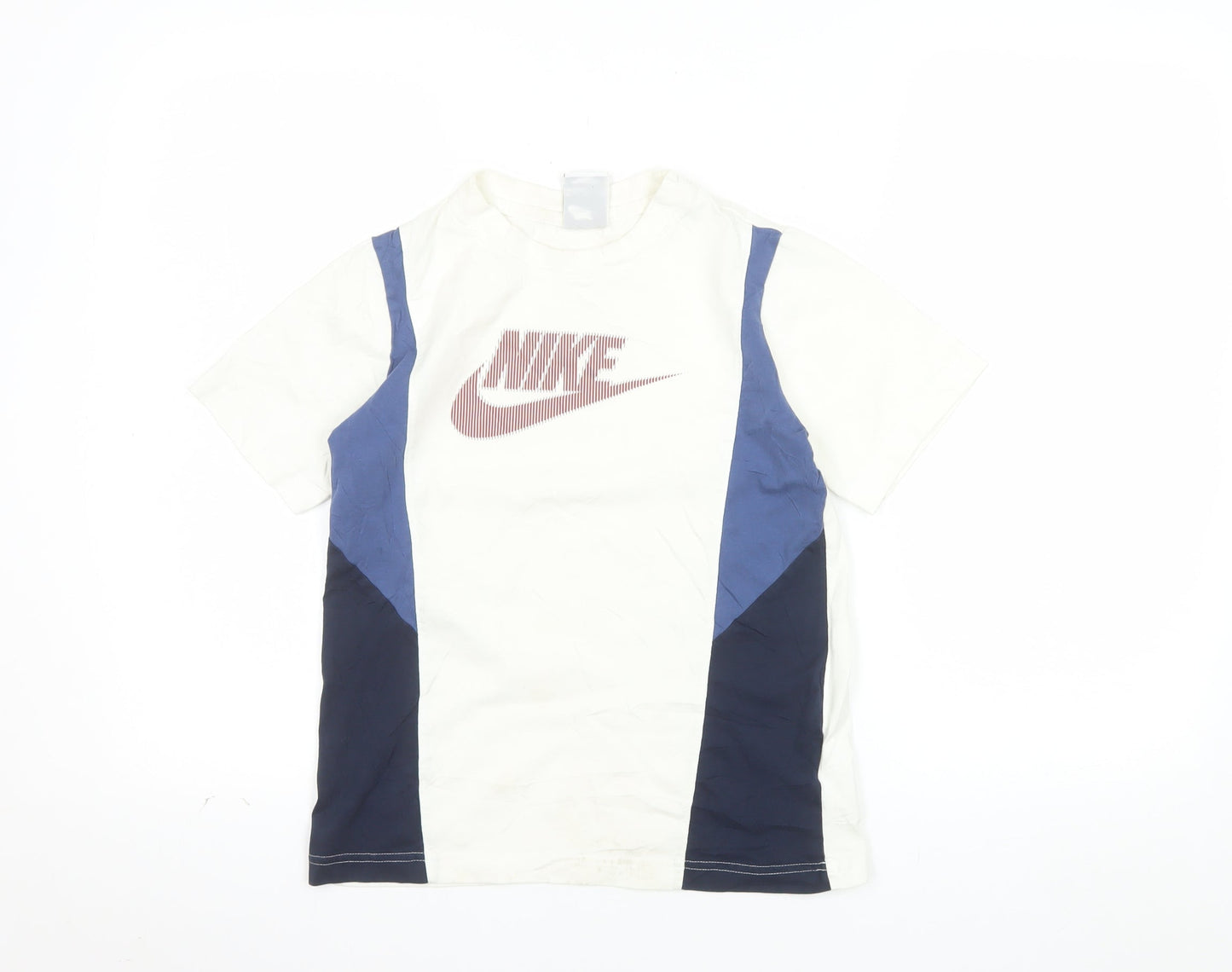 Nike Boys White Blue Colourblock Logo T-Shirt Size 11-12 Years