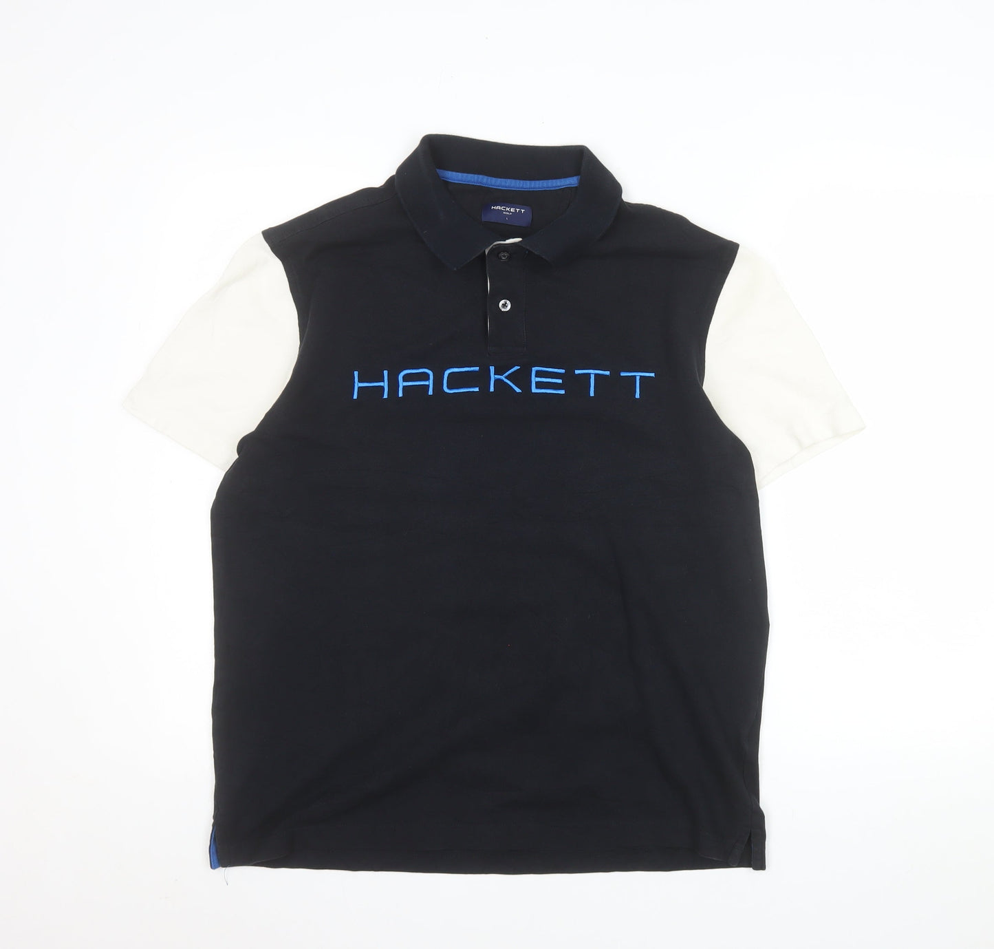 Hackett Golf Men's Black Polo Shirt L Embroidered Logo Cotton