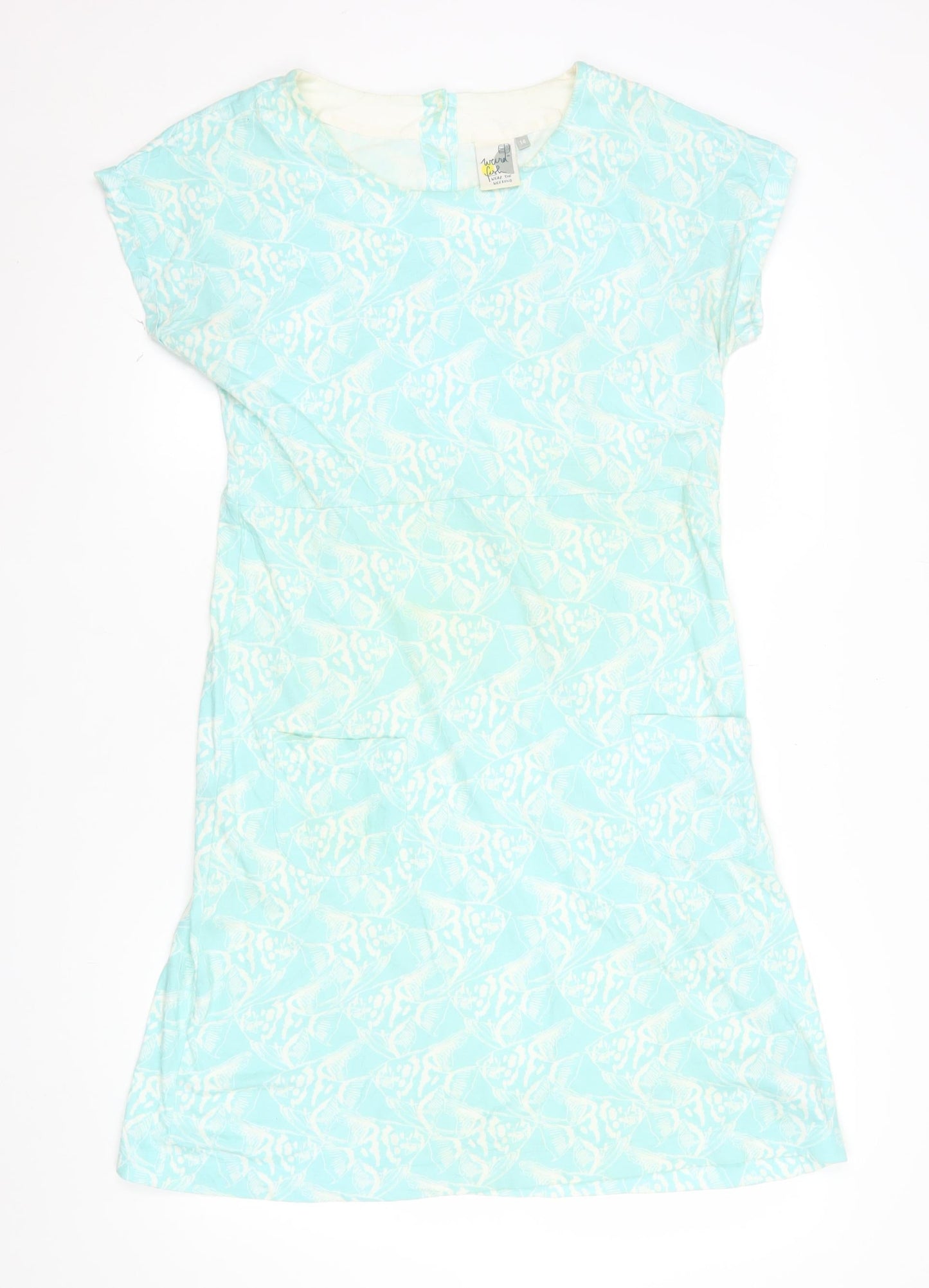Weird Fish Women Blue Cotton Shift Dress Size 14 Casual Summer