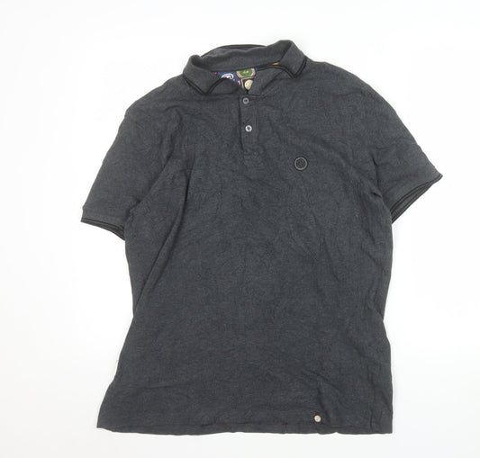 Pretty Green Mens Grey Cotton Short Sleeve Polo Shirt XL