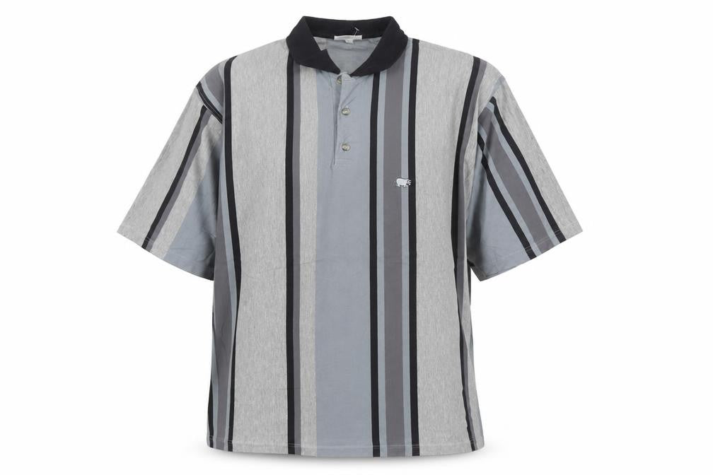 Hippo Men’s Grey Striped Cotton Polo Shirt XL Casual