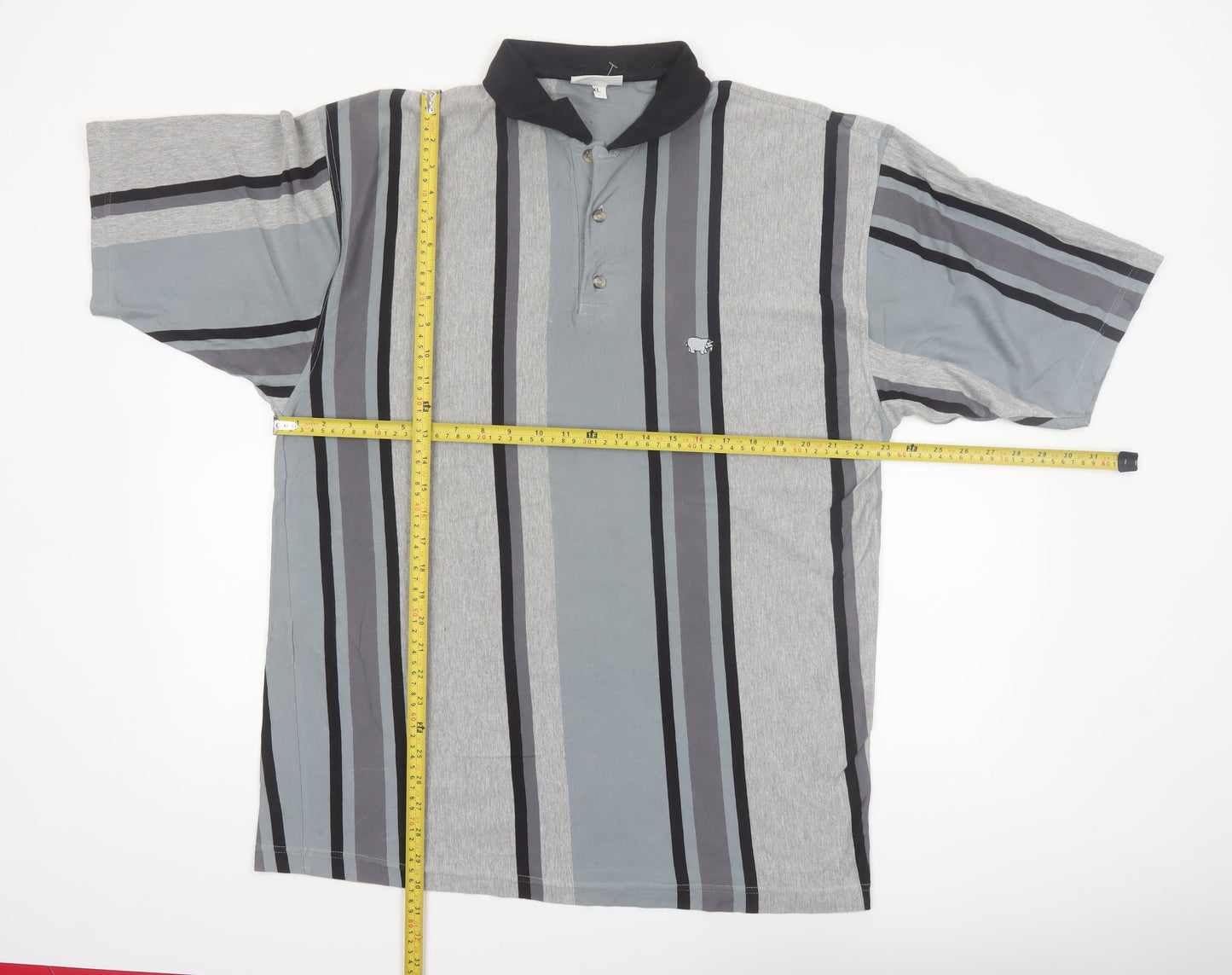 Hippo Men’s Grey Striped Cotton Polo Shirt XL Casual