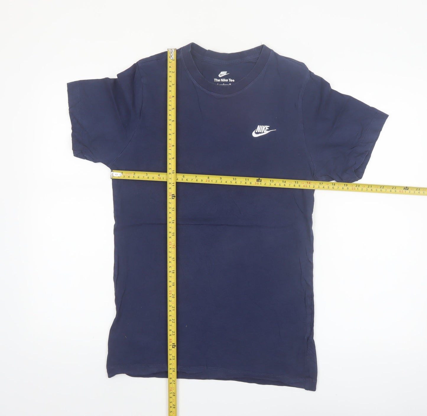 Nike Men's Blue Small Crew Neck Cotton Logo T-Shirt