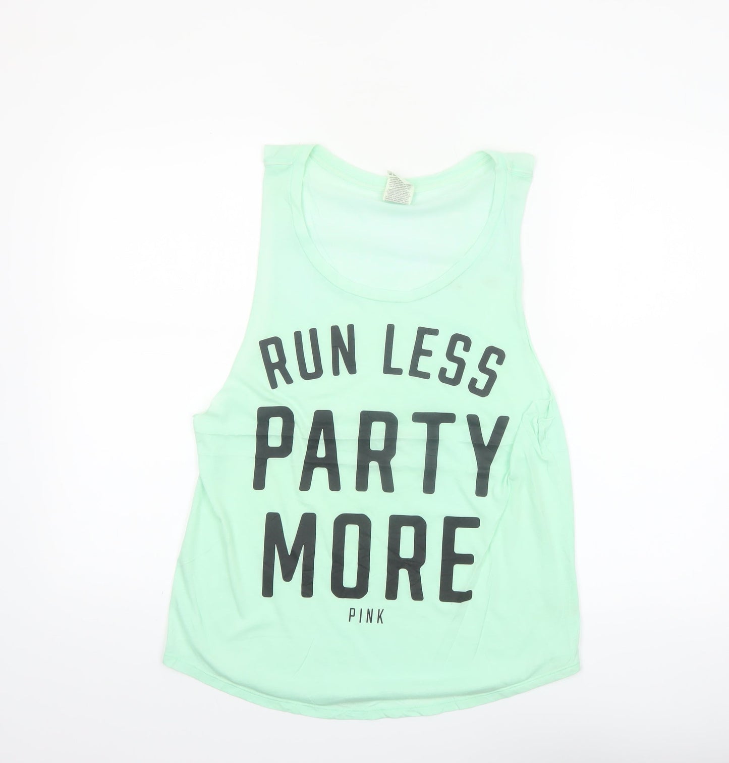 Victoria's Secret Pink Women's Green Tank Top M 'Run Less Party More'