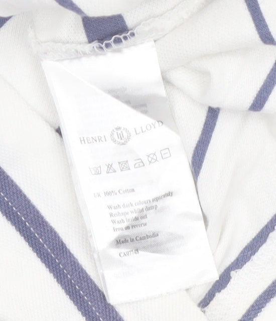 Henri Lloyd Men's White and Navy Striped Cotton Polo Shirt XL Regular