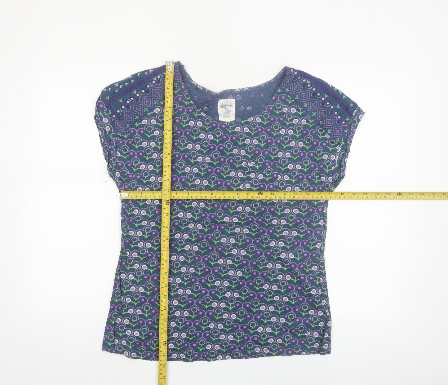 Mantaray Womens Blue Floral Cotton Short Sleeve T-Shirt Size 14