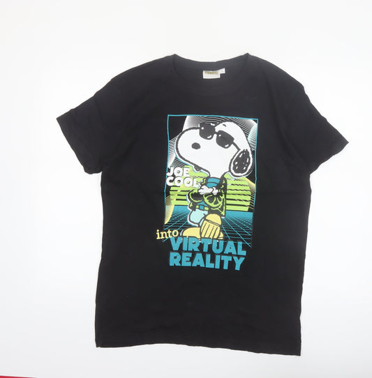 Peanuts Men's Black Snoopy Virtual Reality Graphic T-Shirt L