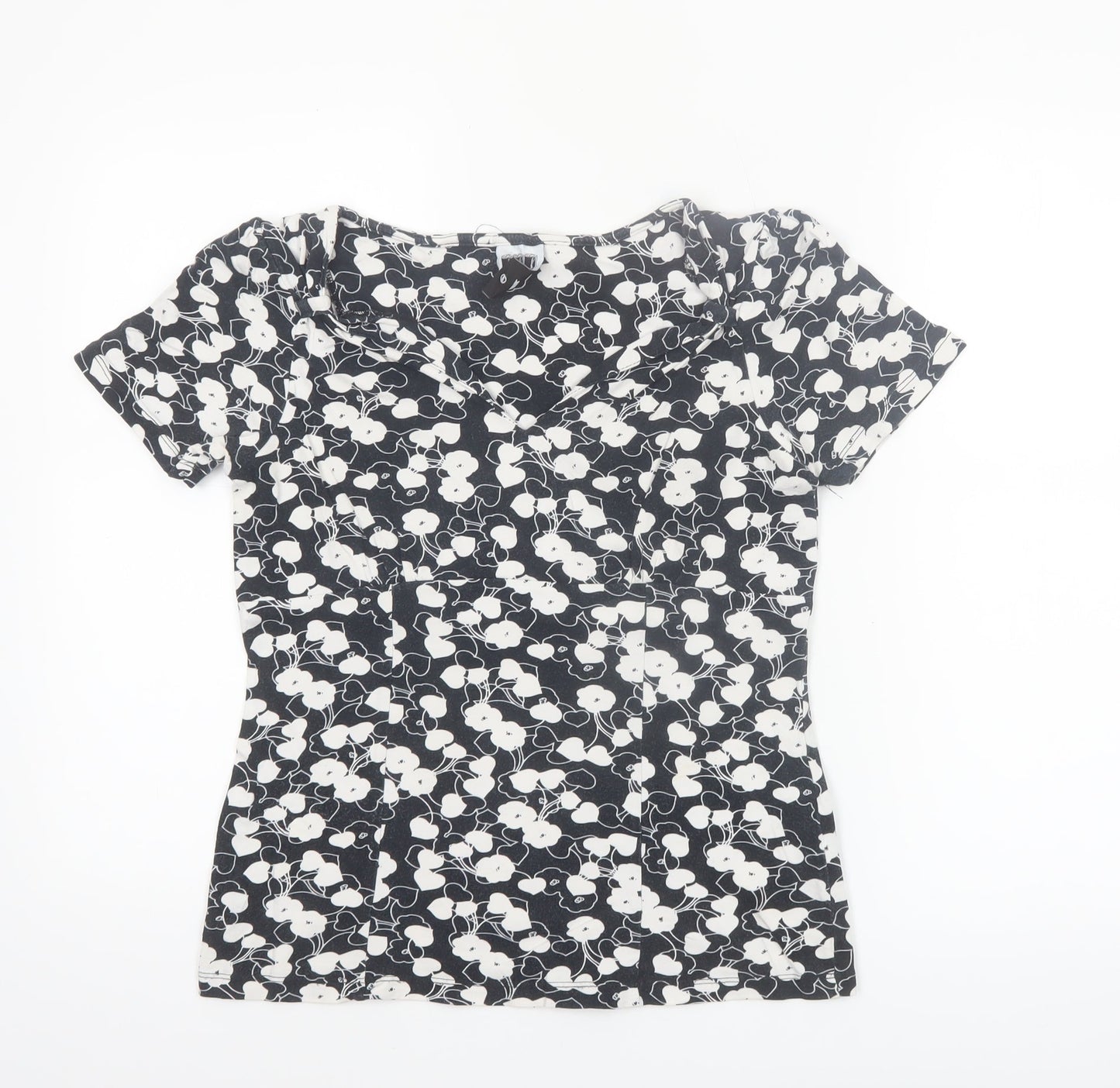 Next Women’s Black Floral Stretch Scoop Neck T-Shirt Size 10