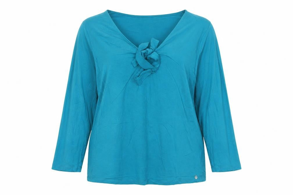 Betty Barclay Women's Blue 3/4 Sleeve Bow V-Neck Tunic Top Size 16