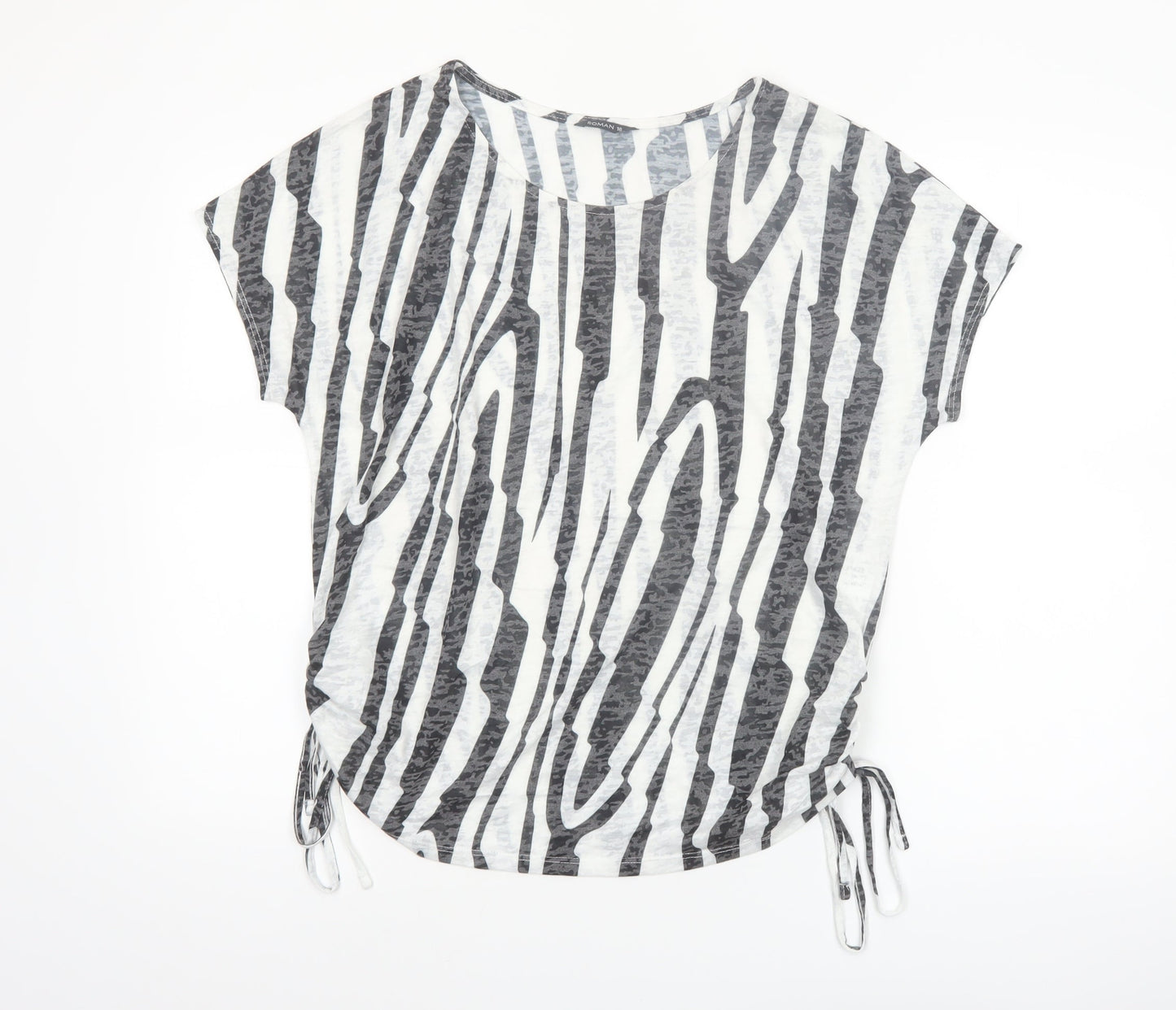 Roman Women’s Black Animal Print Short Sleeve Jersey Top Size 16