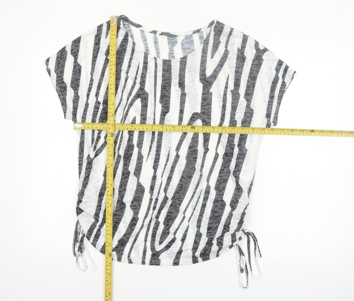 Roman Women’s Black Animal Print Short Sleeve Jersey Top Size 16