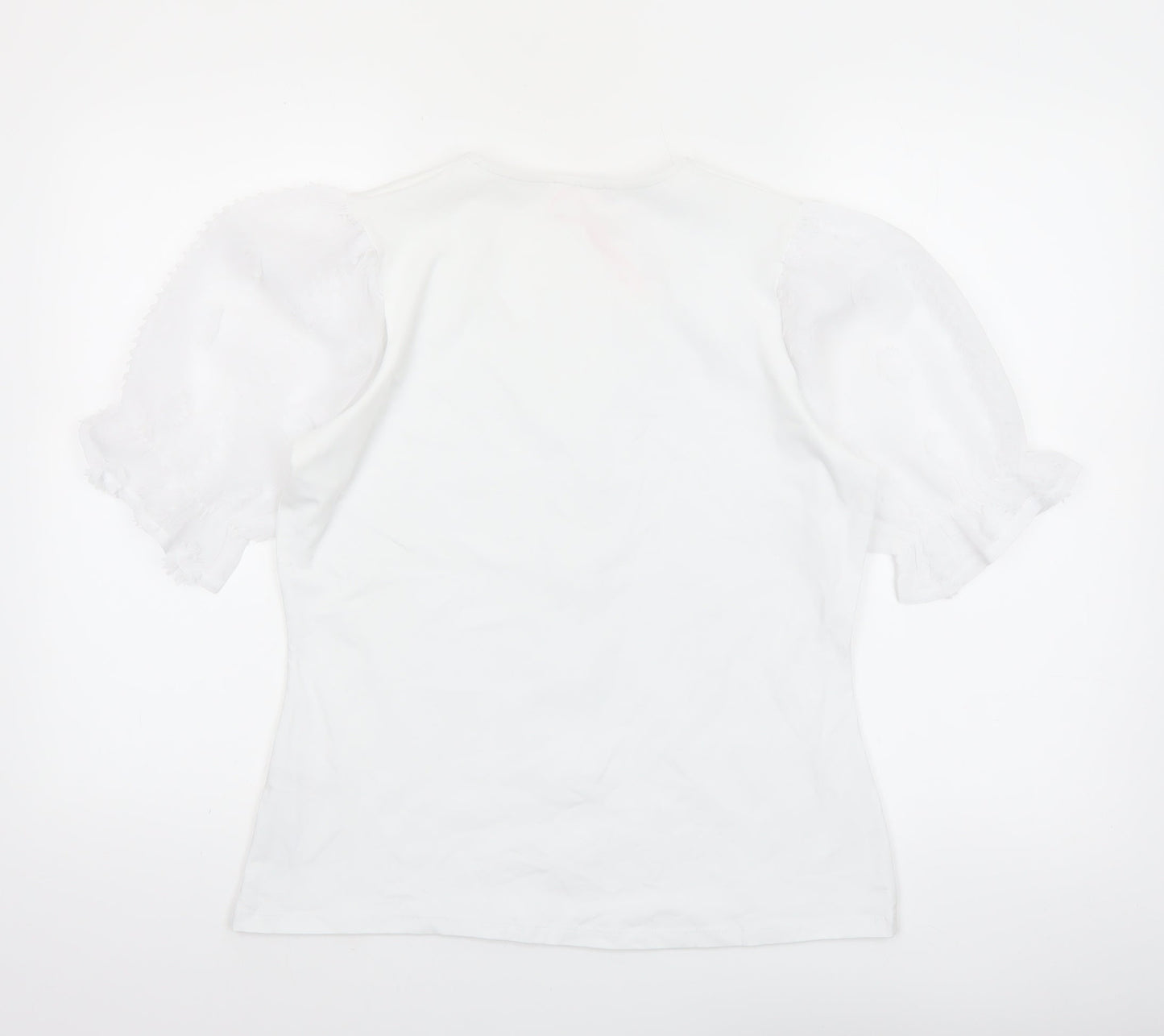Savida Women White V-Neck Puff Sleeve Button Blouse Size 12