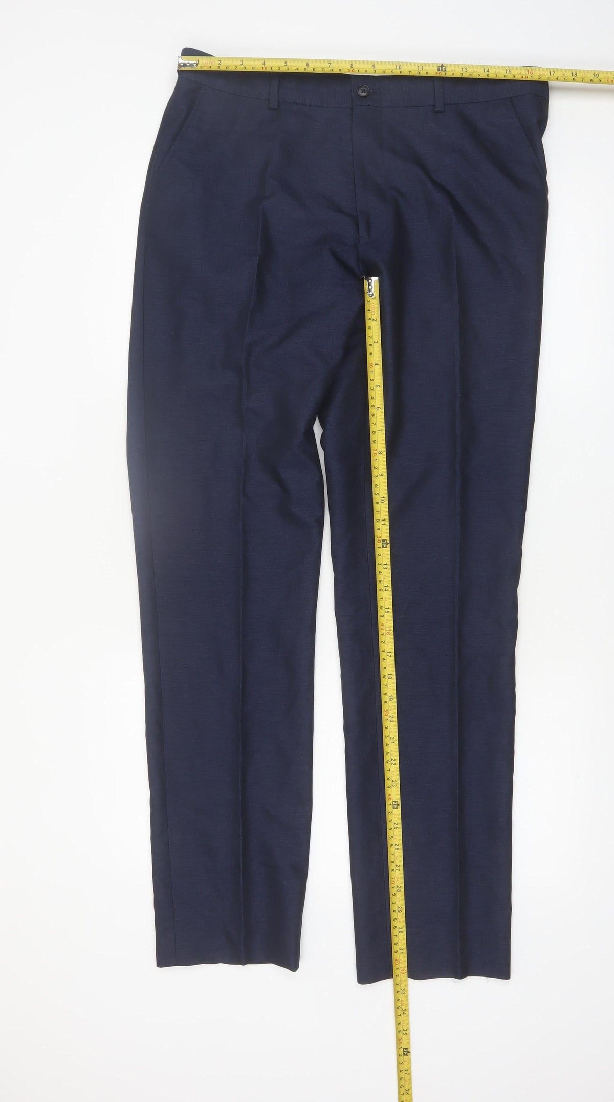Close-up detail of Taylor & Wright Men's Blue 34L Dress Pants Formal Trousers