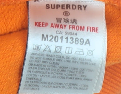 Superdry Men's Orange Pullover Hoodie Medium Graphic Logo Cotton