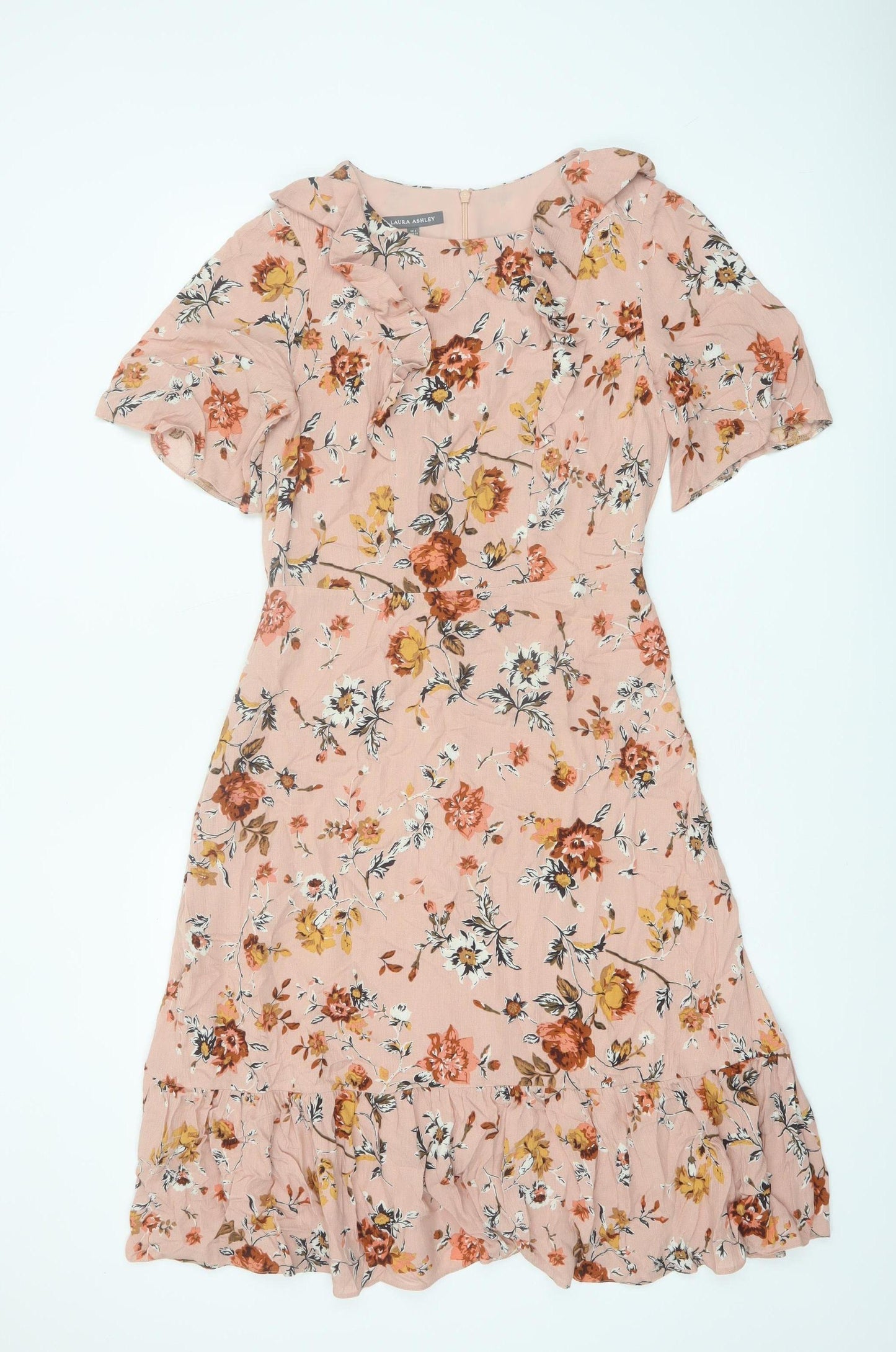 Laura Ashley Women's Pink Floral Fit & Flare Knee Length Dress UK 8