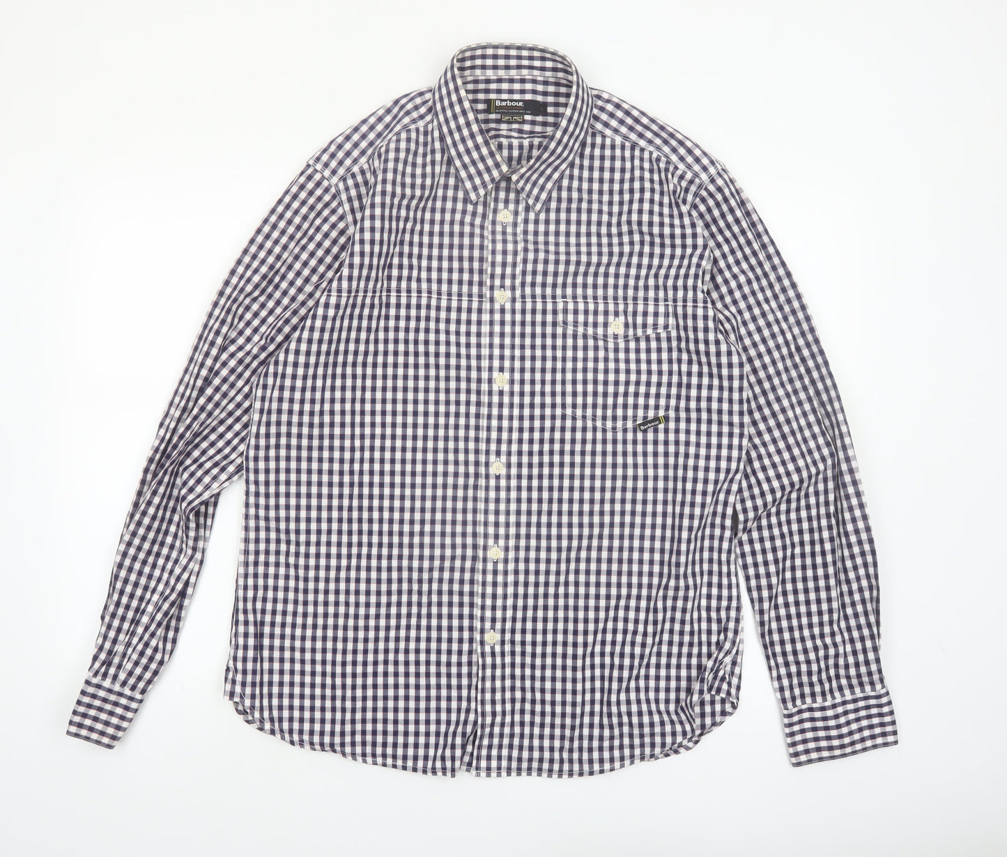Barbour Men's Blue Check Long Sleeve Button-Up Cotton Shirt L
