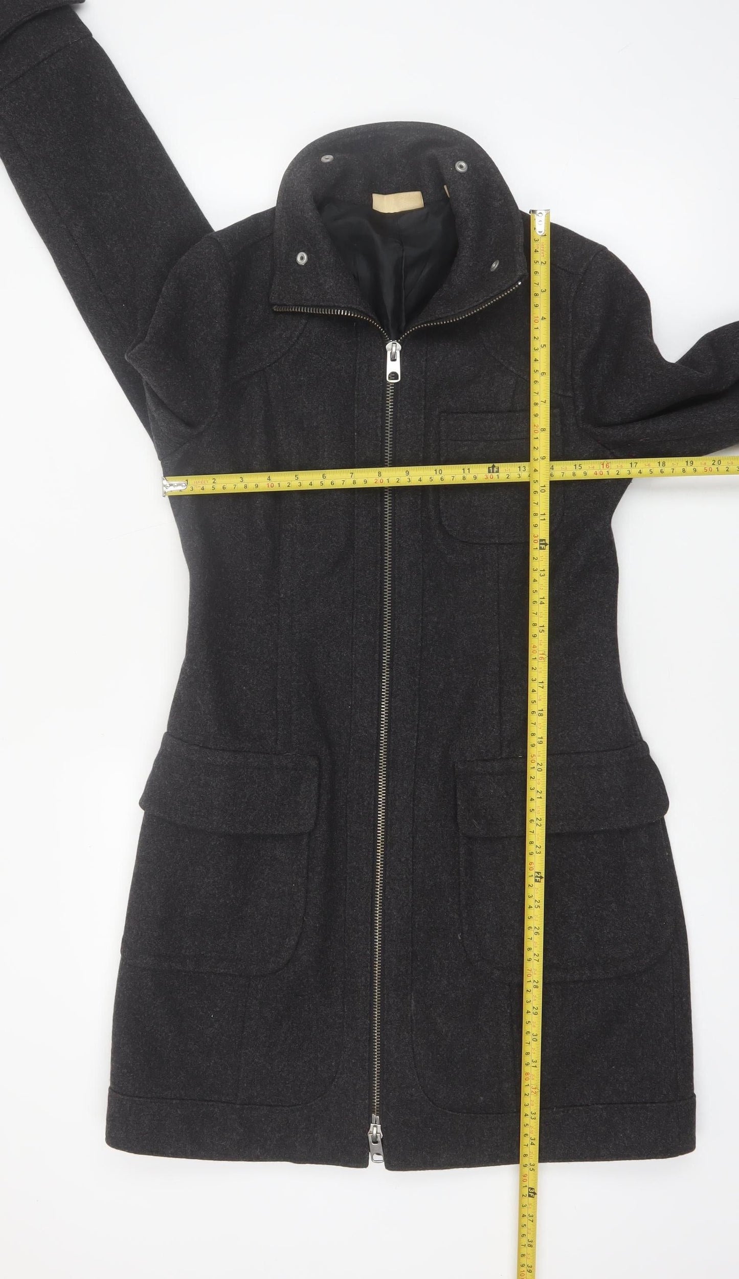 DKNY Jeans Women's Black Wool Mid-Length Zip Coat Size M