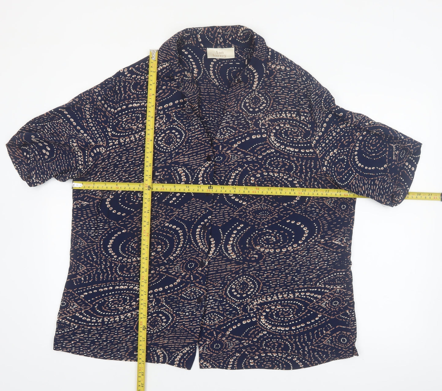 Ann Harvey Women's Blue Geometric Viscose Tunic Blouse Size 22