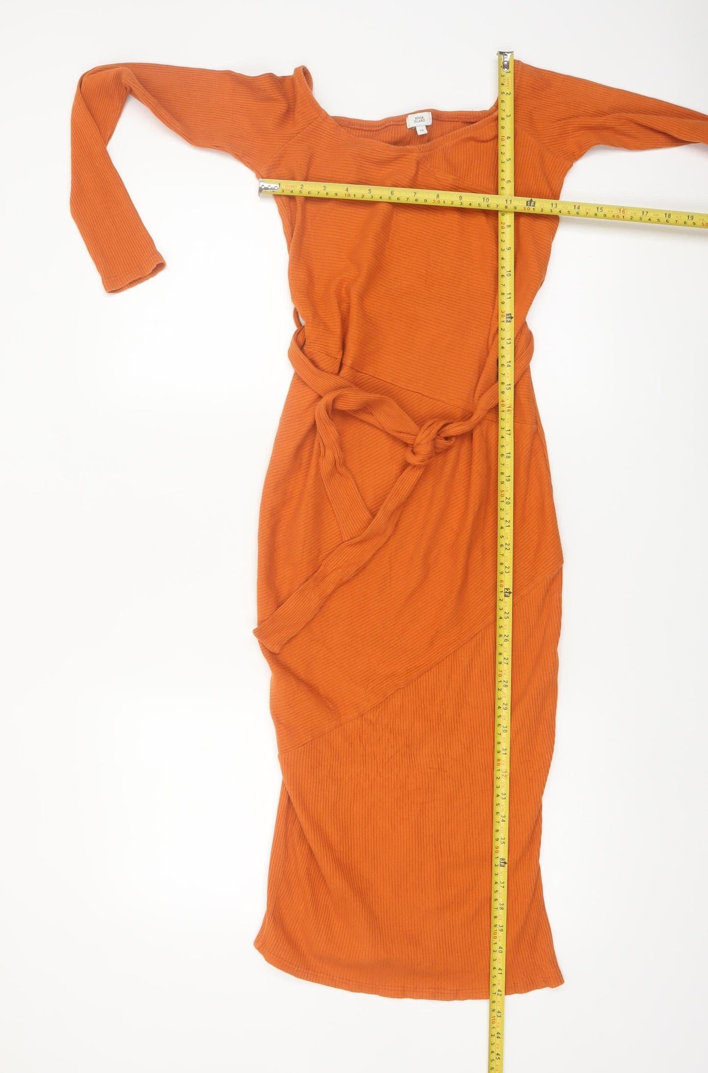 River Island Women’s Orange Off Shoulder Midi Bodycon Dress Size 10