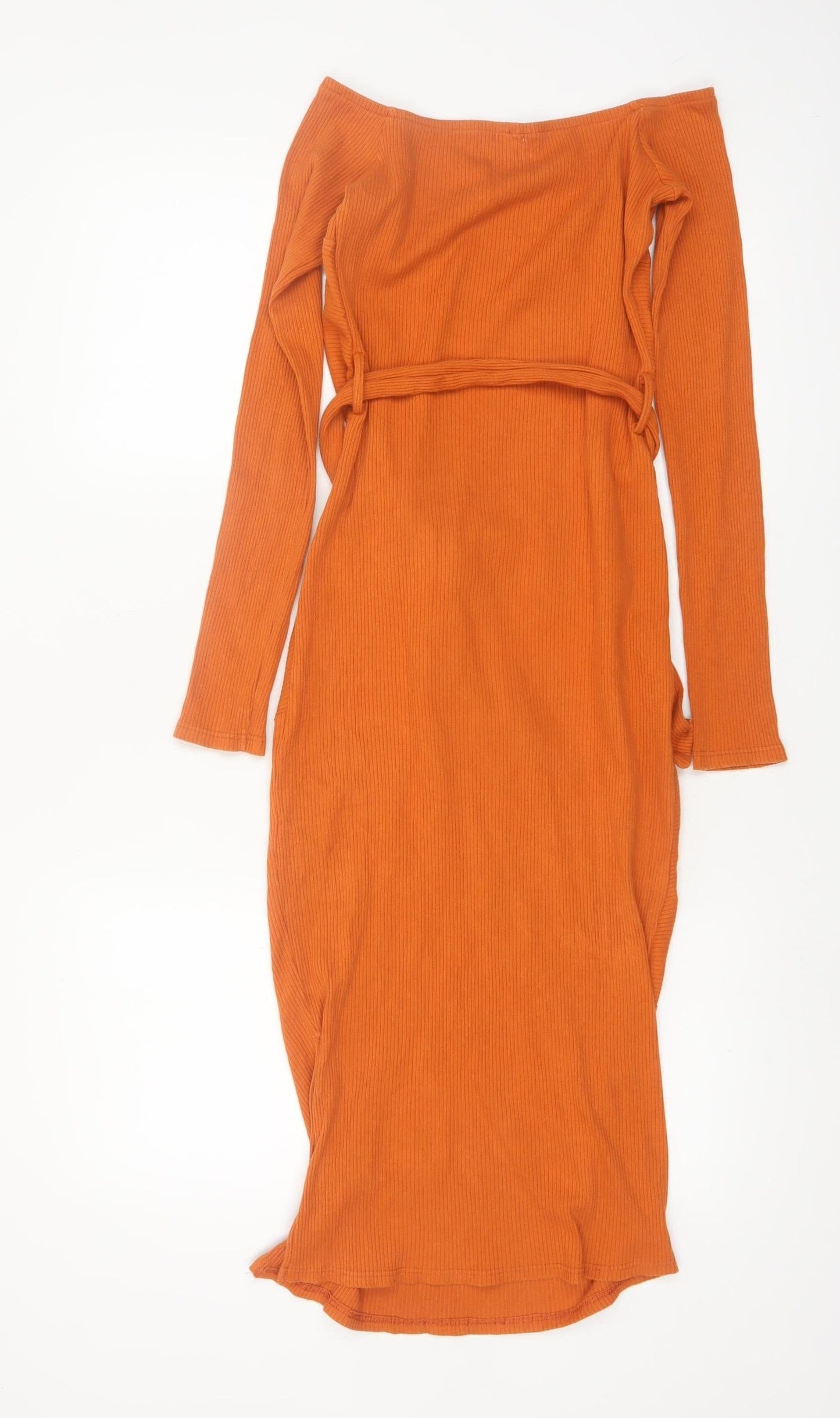 River Island Women’s Orange Off Shoulder Midi Bodycon Dress Size 10