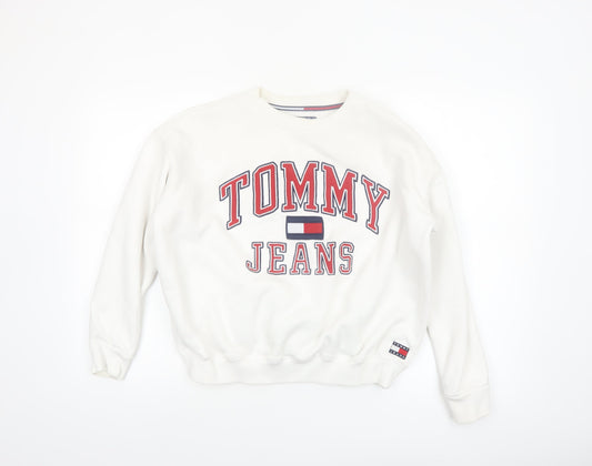 Tommy Jeans Women White XS Pullover Sweatshirt Cotton Crew Neck
