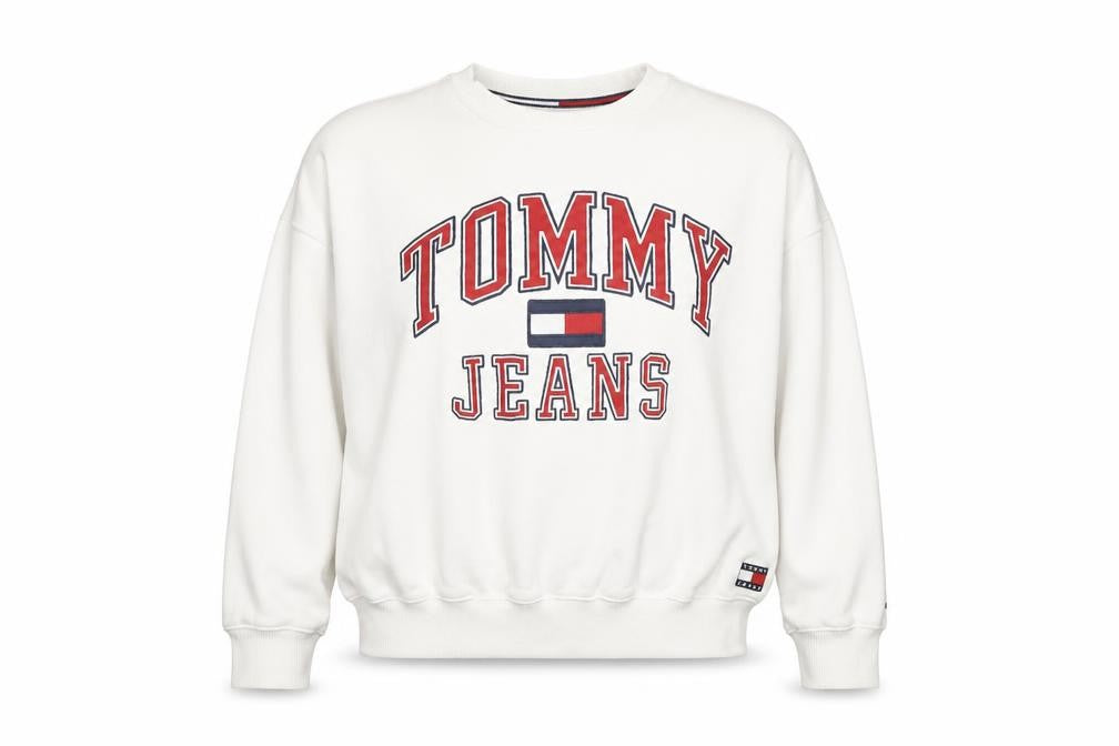 Tommy Jeans Women White XS Pullover Sweatshirt Cotton Crew Neck