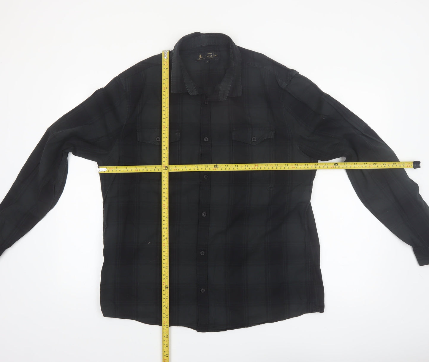 Label Lab Men's Black Checked Cotton Button-Up Shirt XL